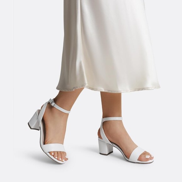 Dream Pairs Womens White/Pu Faux Suede Rounded Toe Ankle Strap Heeled Sandal - Picture 5 of 7